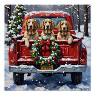 Englisch Setter Weihnachten Rotes Lastwagen Ferien Poster