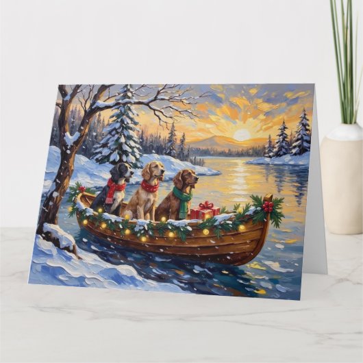 Englisch Setter Weihnachtsboot Urlaub Karte (Vorderseite)
