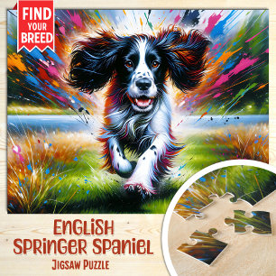 Englisch Springer Spaniel Hund Porträt Acryl Kunst Puzzle