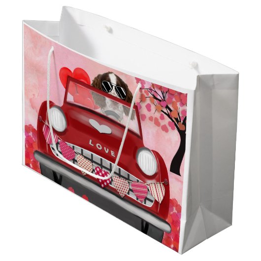 Englisch Springer Spanisch Car Hört Valentins Große Geschenktüte (Vorderseite Schrägansicht)