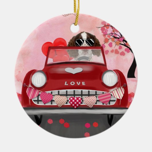 Englisch Springer Spanisch Car Hört Valentins Keramik Ornament (Vorne)