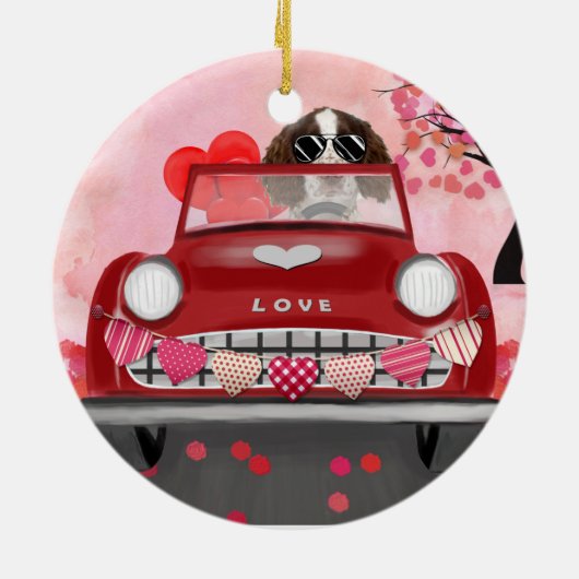 Englisch Springer Spanisch Car Hört Valentins Keramik Ornament (Hinten)