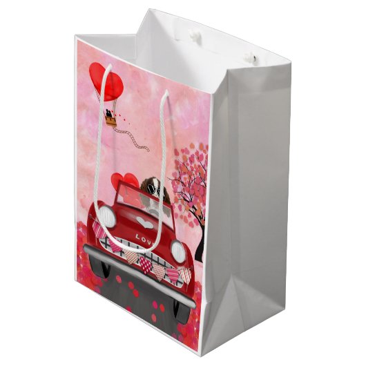 Englisch Springer Spanisch Car Hört Valentins Mittlere Geschenktüte (Vorderseite Schrägansicht)