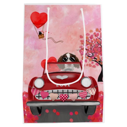 Englisch Springer Spanisch Car Hört Valentins Mittlere Geschenktüte (Rückseite)