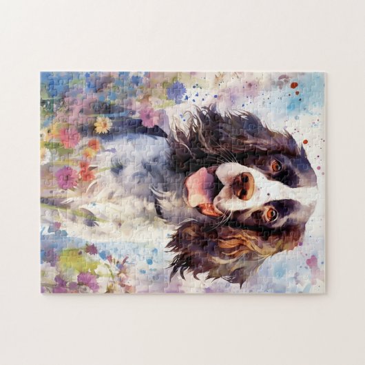 Englisch Springer Spanisch farbenfrohe Aquarellfar Puzzle (Horizontal)
