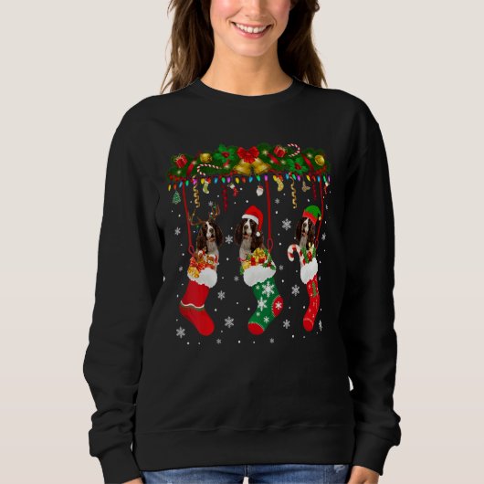 Englisch Springer Spanisch in Sock Xmas Reindeer S Sweatshirt (Vorderseite)