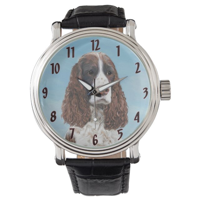 Englisch Springer Spanisch Malerei Original Dog Ar Armbanduhr (Vorderseite)