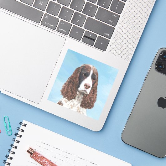 Englisch Springer Spanisch Malerei Original Dog Ar Aufkleber (Laptop mit iPhone)