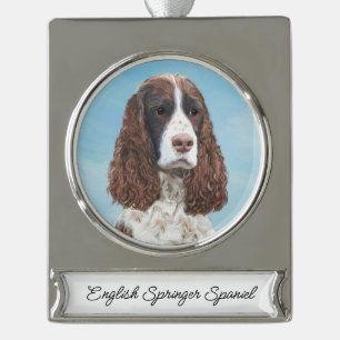 Englisch Springer Spanisch Malerei Original Dog Ar Banner-Ornament Silber
