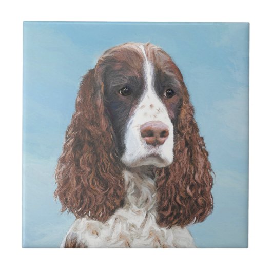 Englisch Springer Spanisch Malerei Original Dog Ar Fliese (Vorderseite)