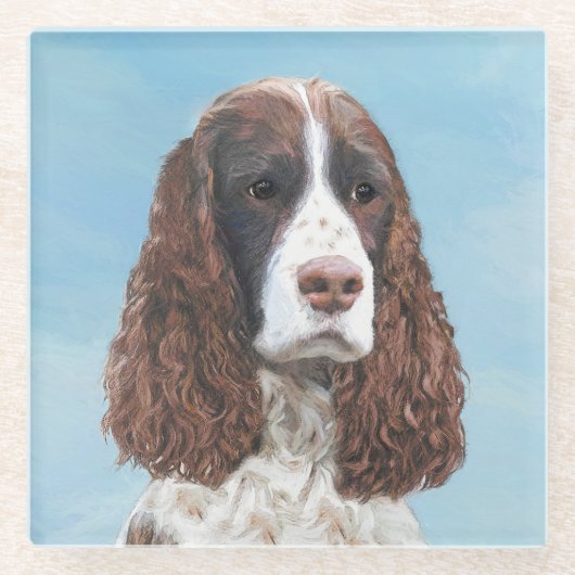 Englisch Springer Spanisch Malerei Original Dog Ar Glasuntersetzer (Vorderseite)