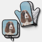 Englisch Springer Spanisch Malerei Original Dog Ar Ofenhandschuh & Topflappen-Set (Vorderseite/Rückseite)