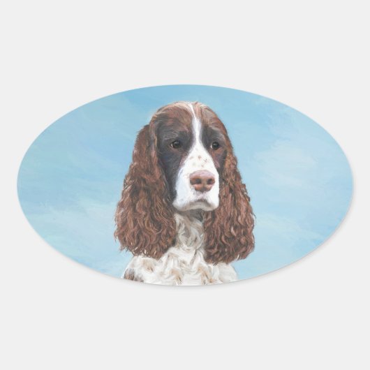 Englisch Springer Spanisch Malerei Original Dog Ar Ovaler Aufkleber (Vorderseite)