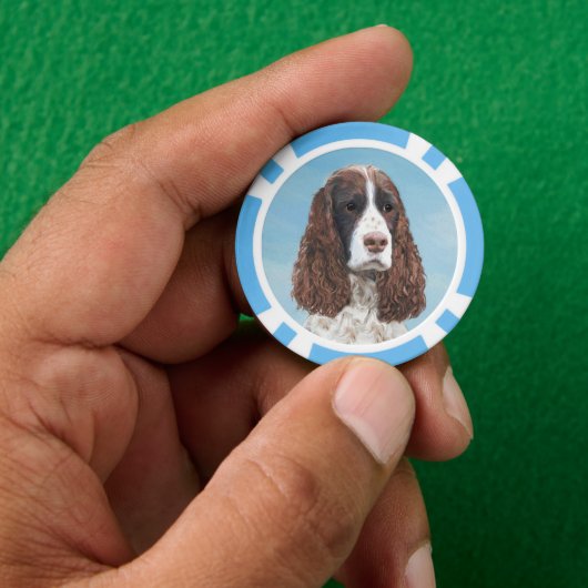 Englisch Springer Spanisch Malerei Original Dog Ar Pokerchips (Hand)
