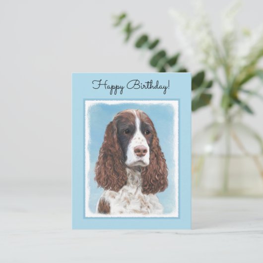 Englisch Springer Spanisch Malerei Original Dog Ar Postkarte (Stehend Vorderseite)