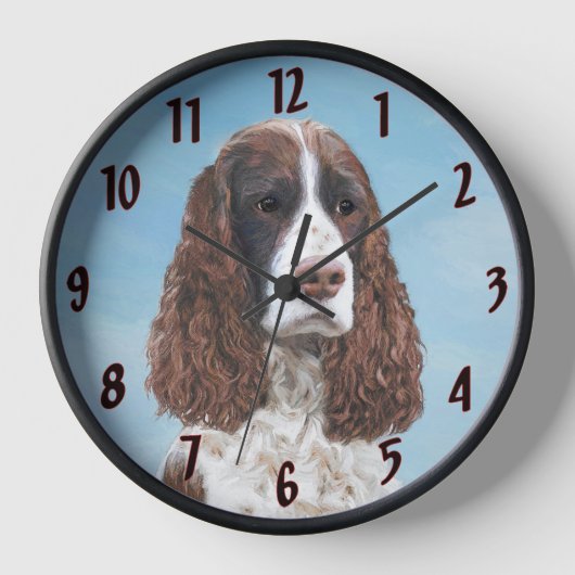 Englisch Springer Spanisch Malerei Original Dog Ar Uhr (Vorderseite)