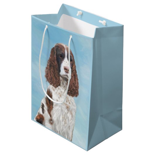 Englisch Springer Spanisch Malerei Original Hund K Mittlere Geschenktüte (Vorderseite Schrägansicht)