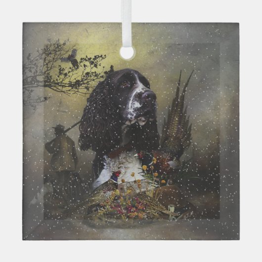 Englisch Springer Spanisch mit Fasan Ornament Aus Glas (Vorderseite)