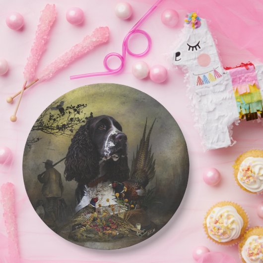 Englisch Springer Spanisch mit Fasan Pappteller (Party)