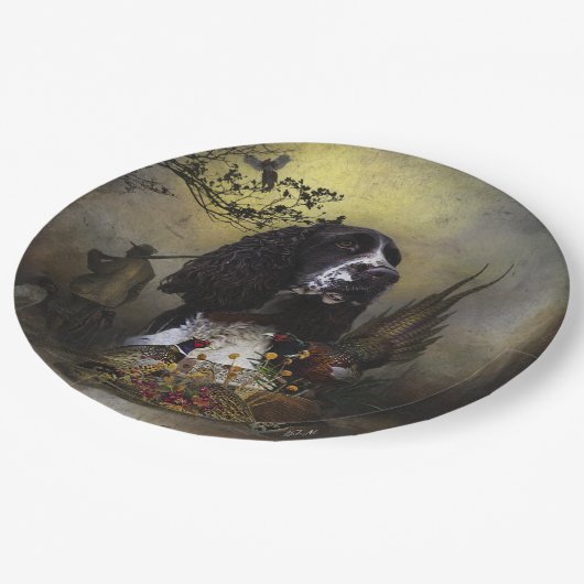 Englisch Springer Spanisch mit Fasan Pappteller (Schrägansicht)