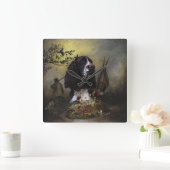 Englisch Springer Spanisch mit Fasan Quadratische Wanduhr (Zuhause)