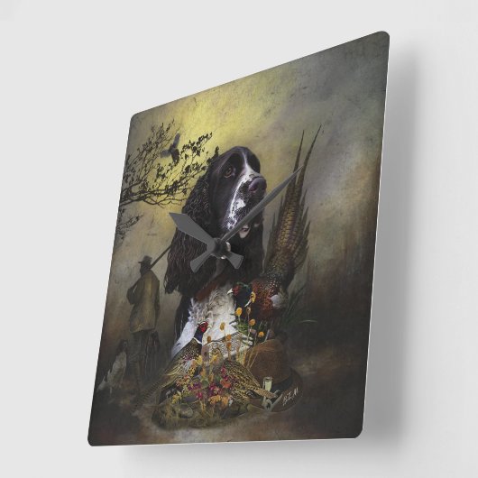 Englisch Springer Spanisch mit Fasan Quadratische Wanduhr (Winkel)