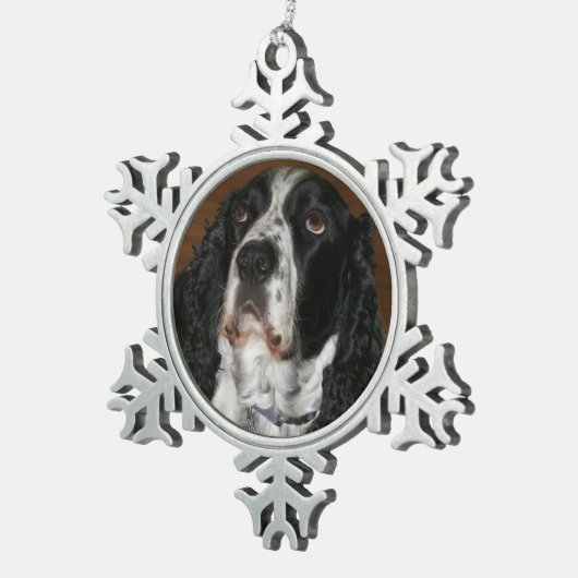 Englisch Springer Spanisch Pet Foto Schneeflocken Zinn-Ornament (Rechts)