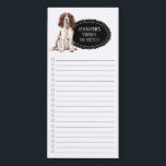 Englisch Springer Spanisch Shopping List Magnetischer Notizblock<br><div class="desc">Adorable Sachen zu holen Englisch Springer Spaniel Hund mit einem schwarzen Kalkboard Rahmen personalisiert mit Ihrem Namen.</div>