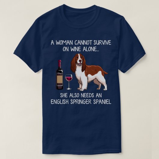 Englisch Springer Spanisch und Wein Funny dog  T-Shirt (Design vorne)