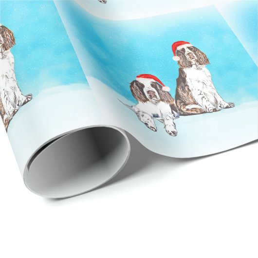Englisch Springer Spanischer Hund in Schnee Weihna Geschenkpapier (Rolleneckpunkt)