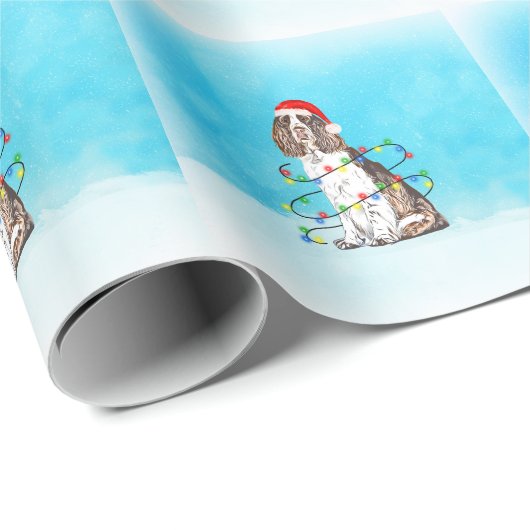 Englisch Springer Spanischer Hund in Schnee Weihna Geschenkpapier (Rolleneckpunkt)