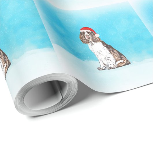 Englisch Springer Spanischer Hund in Schnee Weihna Geschenkpapier (Rolleneckpunkt)