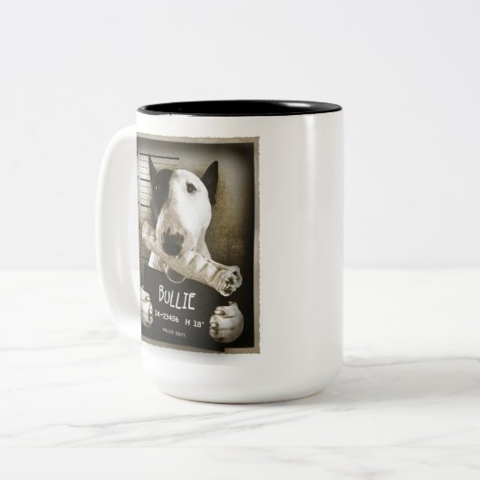 Englisch-Stier-Terrier-"Tasse geschossene" Zweifarbige Tasse (Vorderseite Links)