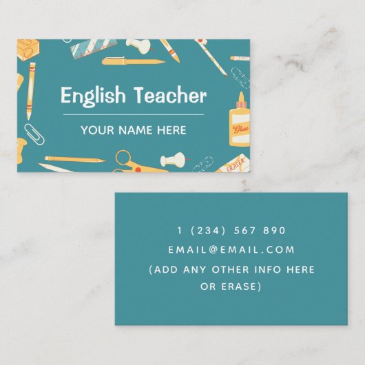 Englisch Teacher School Theme Pattern Zuhause Tuto Visitenkarte (Vorne/Hinten)