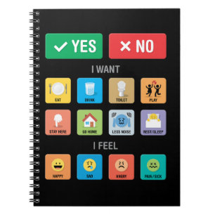 Englische Autismus AAC PECS Mitteilung zur Meldung Notizblock