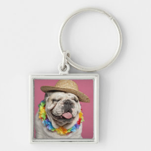 Englische Bulldogge (18 Monate alte) ein Stroh Schlüsselanhänger