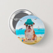 Englische Bulldogge am Strand Button (Vorne & Hinten)