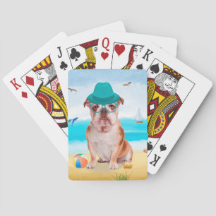 Englische Bulldogge am Strand Spielkarten