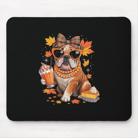 Englische Bulldogge Bogen Mädchen Herbst Blätter D Mousepad (Vorne)