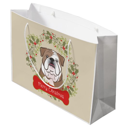 Englische Bulldogge fröhliche Christman Große Geschenktüte (Rückseite Schrägansicht)