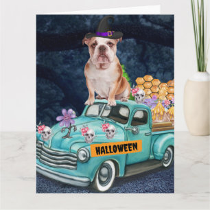 Englische Bulldogge Halloween-LKW Gruselige Nacht  Karte