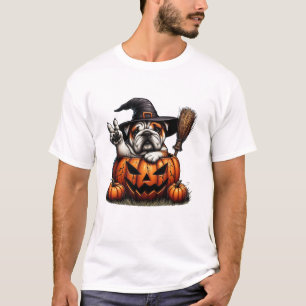 Englische Bulldogge Hexe Kürbis T-Shirt