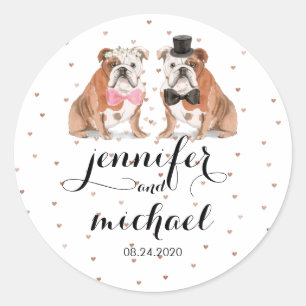 Englische Bulldogge Hochzeit Runder Aufkleber