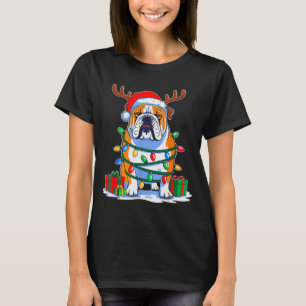 Englische Bulldogge Hund Baum Weihnachtslichter Lu T-Shirt