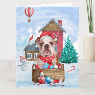 Englische Bulldogge im Schnee Weihnachtshundhaus Karte