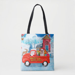 Englische Bulldogge im Weihnachtslieferwagen Schne Tasche