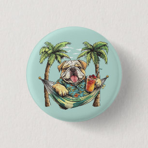 Englische Bulldogge in hawaiianischem Oberteil Button