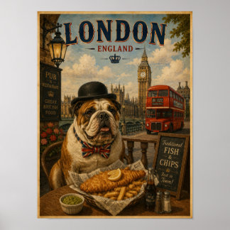 Englische Bulldogge in London Vintage Reiseposter Poster