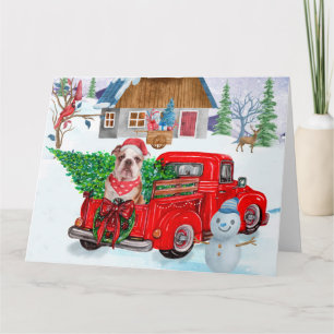 Englische Bulldogge in Weihnachtslieferwagen Schne Karte