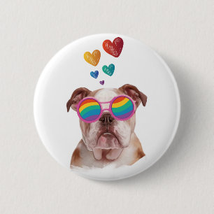 Englische Bulldogge mit Herzen Valentinstag  Button